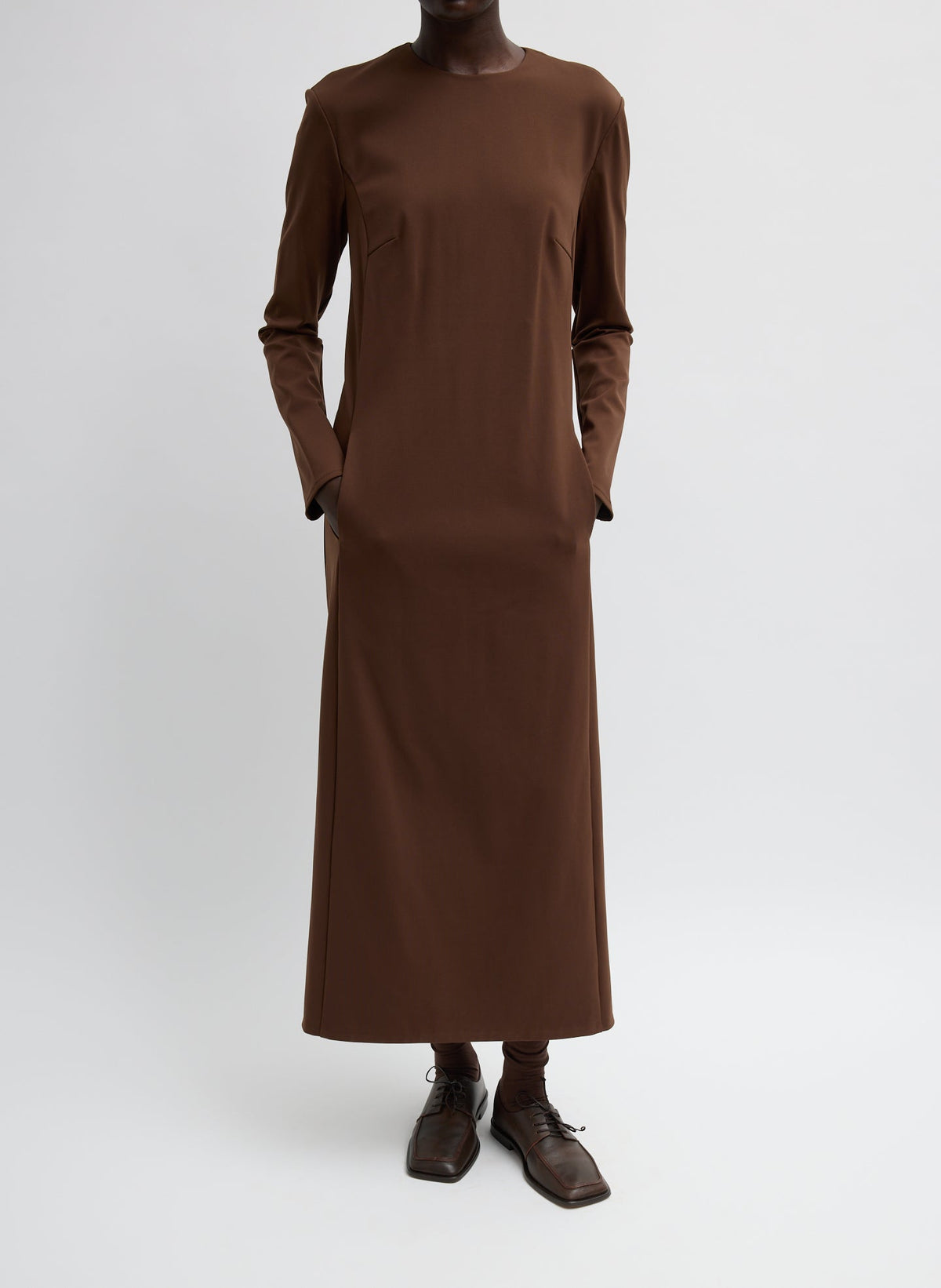 Compact Ultra Stretch Knit Dress With Cut Out Back Brown - Tibi