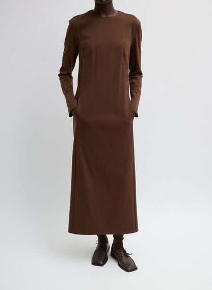 Compact Ultra Stretch Knit Dress With Cut Out Back Brown - Tibi