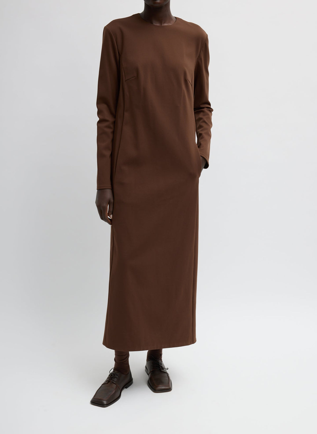 Compact Ultra Stretch Knit Dress With Cut Out Back Brown - Tibi