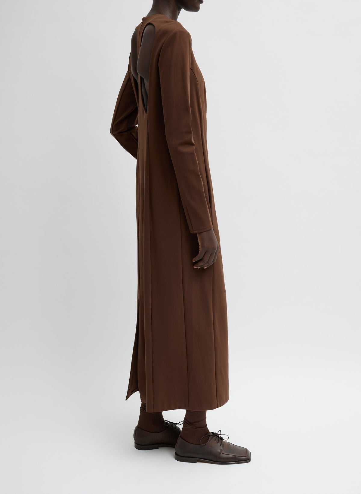 Compact Ultra Stretch Knit Dress With Cut Out Back Brown - Tibi