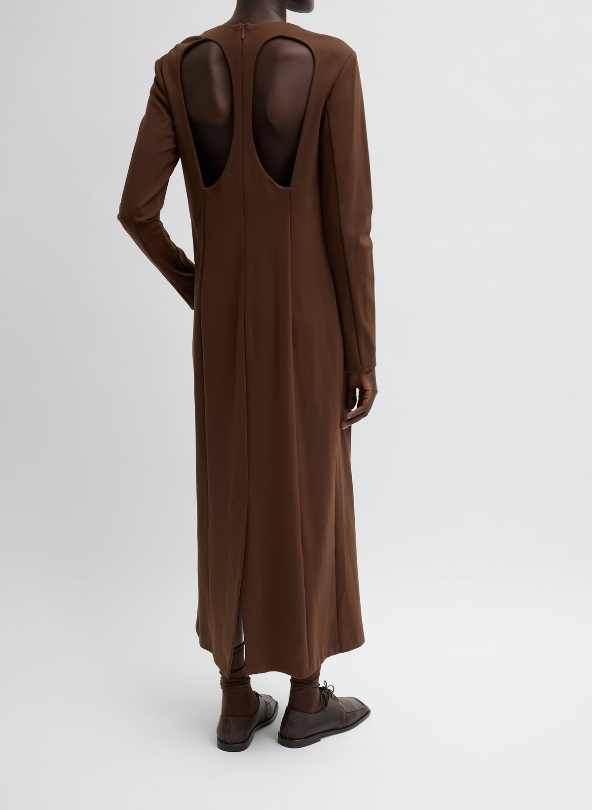 Compact Ultra Stretch Knit Dress With Cut Out Back Brown - Tibi