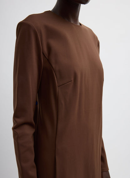 Compact Ultra Stretch Knit Dress With Cut Out Back Brown - Tibi
