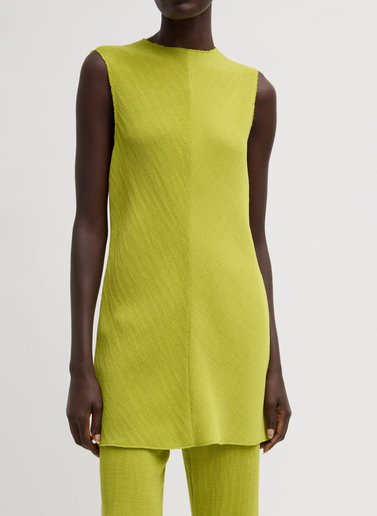 Viscose Plisse Sleeveless Bias Short Tunic Dress Pea Pod - Tibi