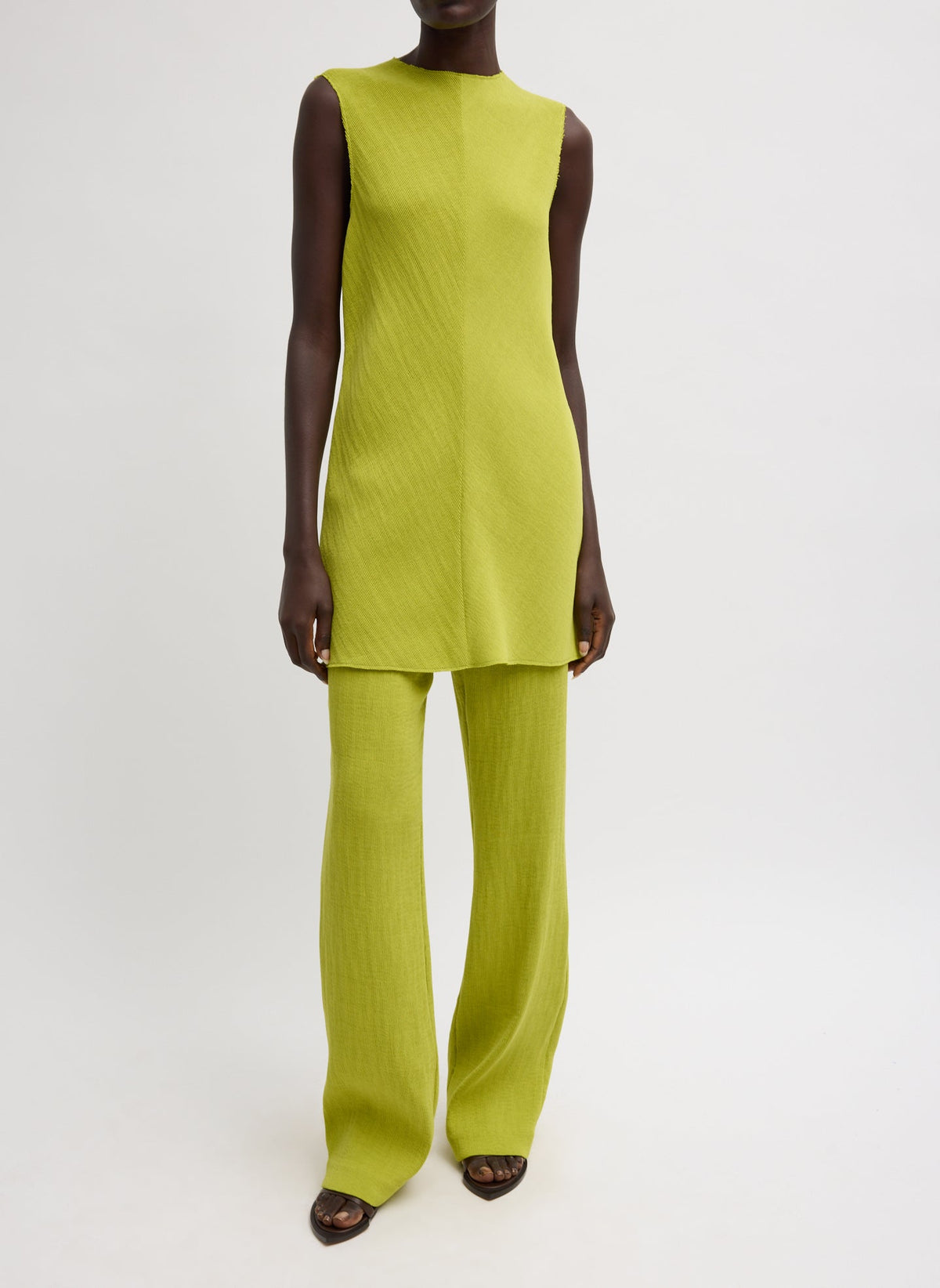 Viscose Plisse Sleeveless Bias Short Tunic Dress Pea Pod - Tibi