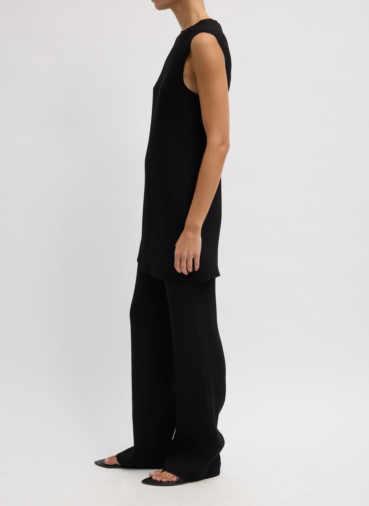 Viscose Plisse Sleeveless Bias Short Tunic Dress Black - Tibi