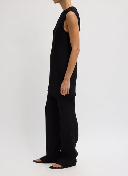 Viscose Plisse Sleeveless Bias Short Tunic Dress Black - Tibi