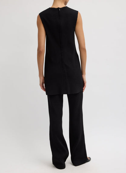 Viscose Plisse Sleeveless Bias Short Tunic Dress Black - Tibi
