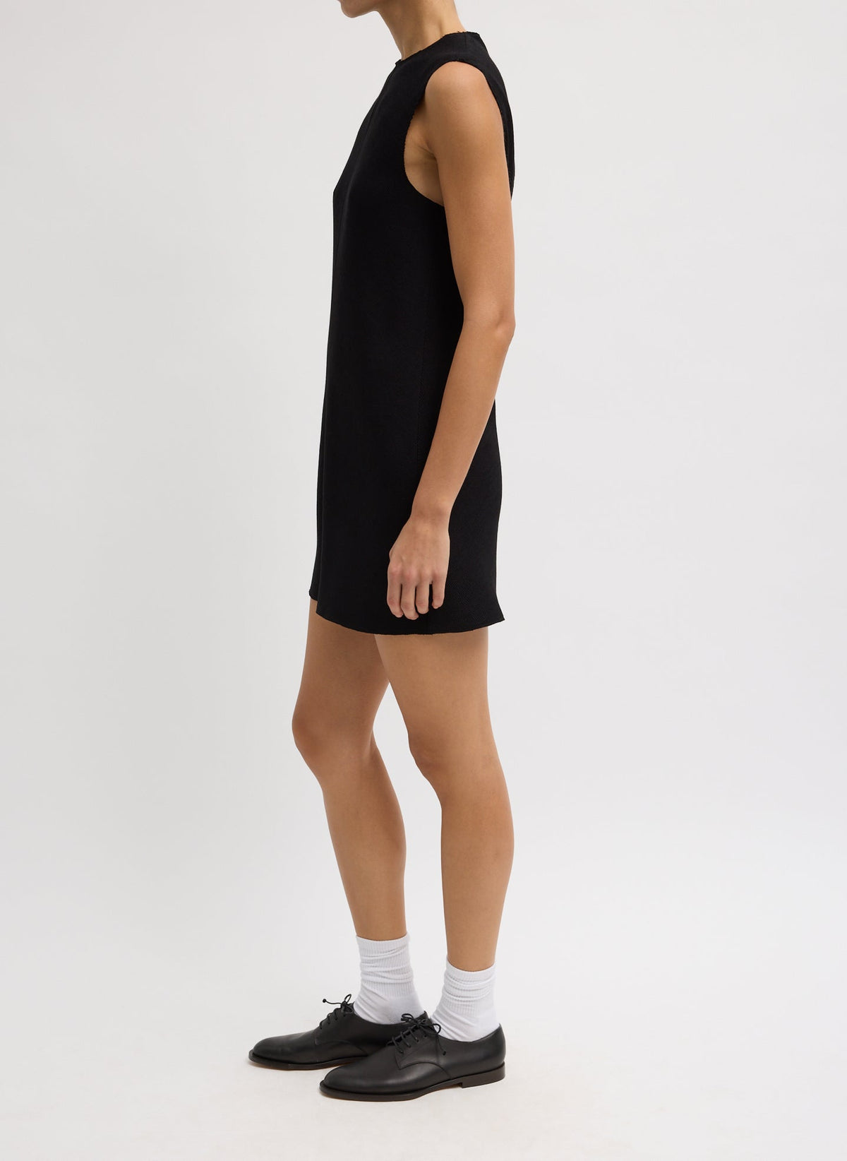 Viscose Plisse Sleeveless Bias Short Tunic Dress Black - Tibi