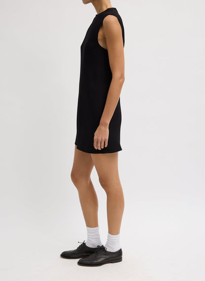 Viscose Plisse Sleeveless Bias Short Tunic Dress Black - Tibi
