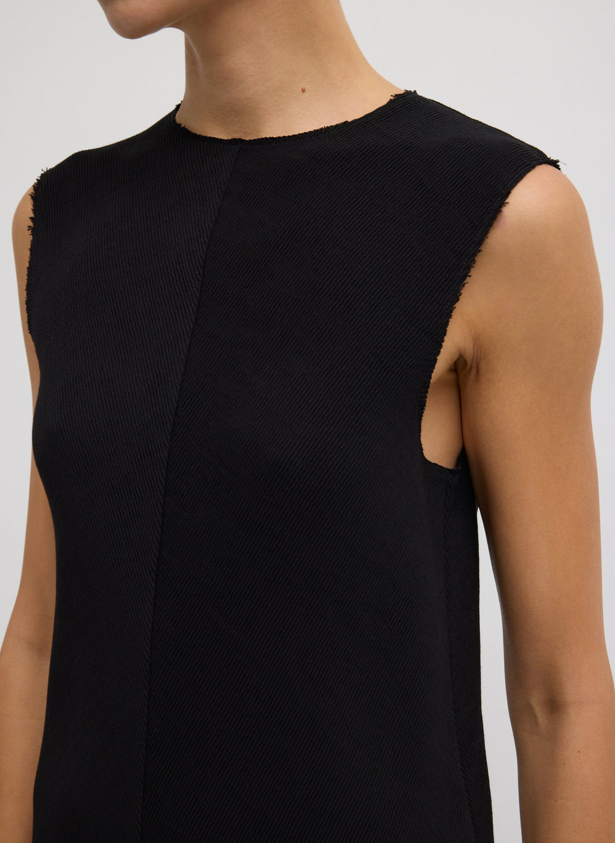 Viscose Plisse Sleeveless Bias Short Tunic Dress Black - Tibi