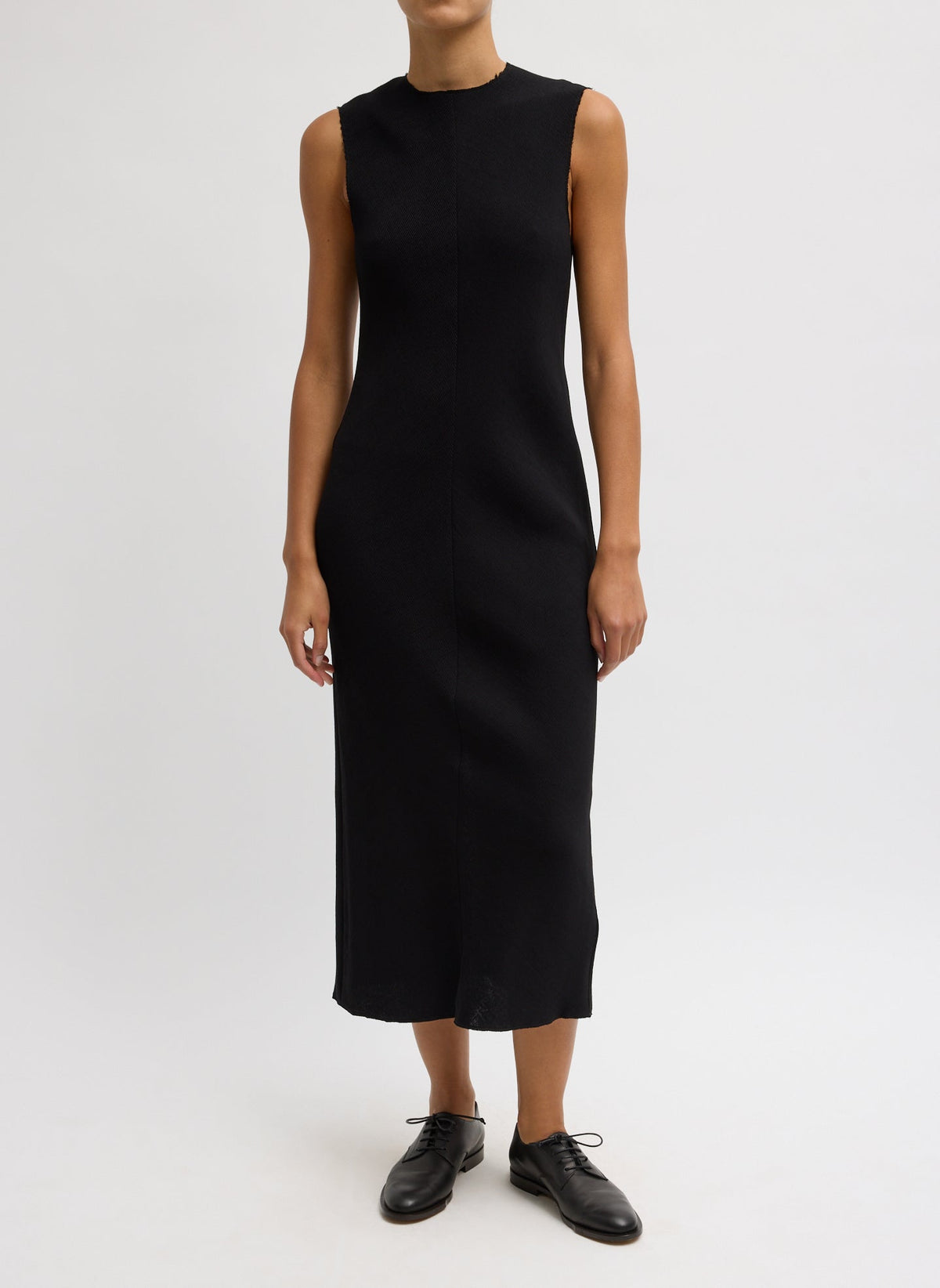 Viscose Plisse Sleeveless Bias Dress Black - Tibi