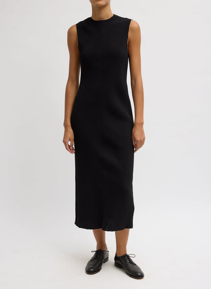Viscose Plisse Sleeveless Bias Dress Black - Tibi