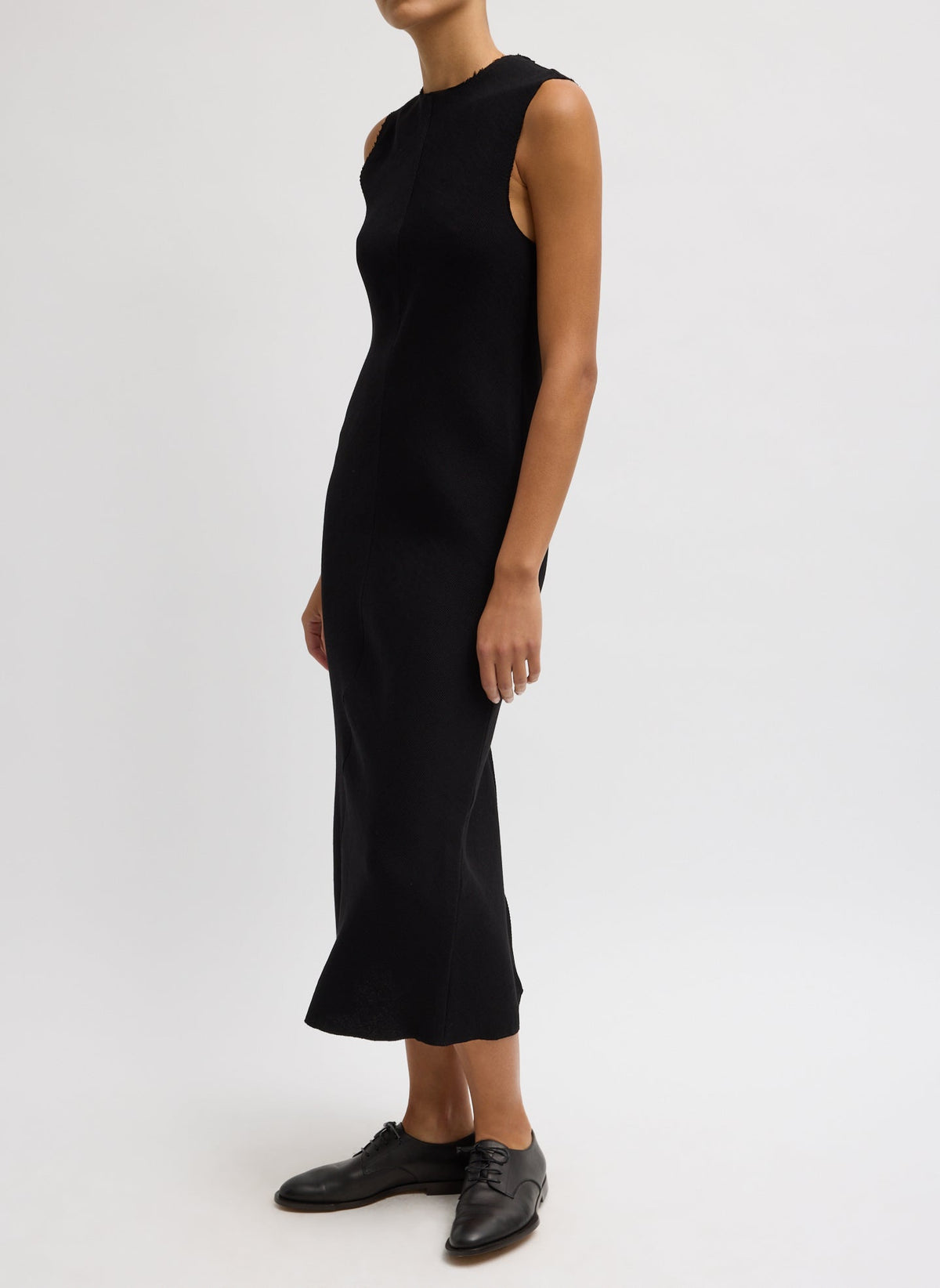 Viscose Plisse Sleeveless Bias Dress Black - Tibi