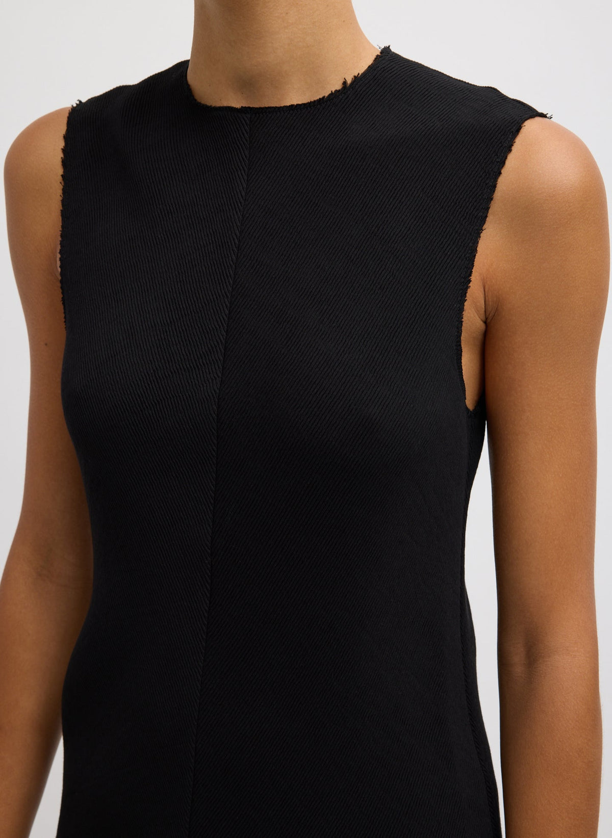 Viscose Plisse Sleeveless Bias Dress Black - Tibi