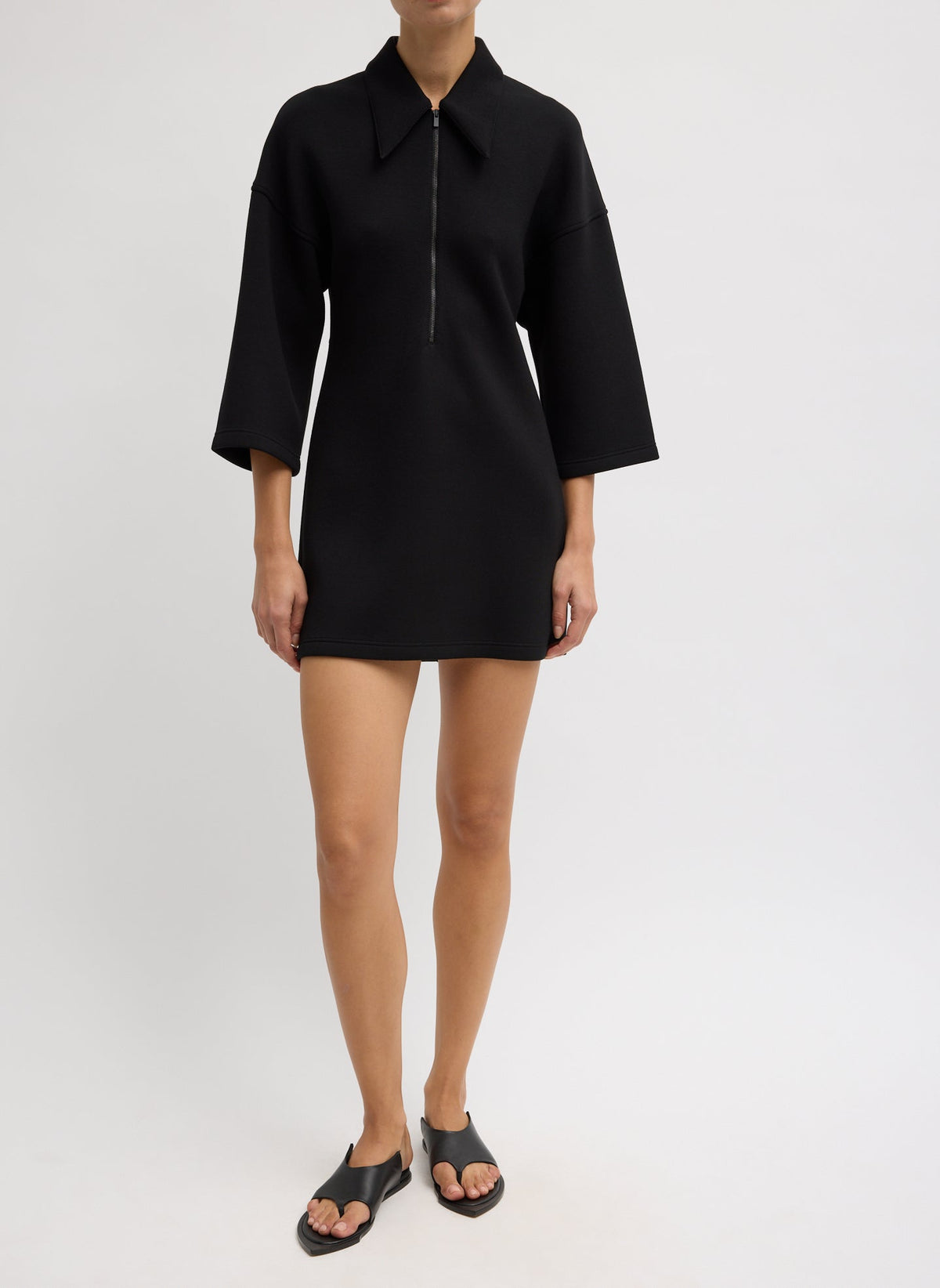 Bonded Viscose Zip Front Short Sleeve Slim Tunic Black - Tibi