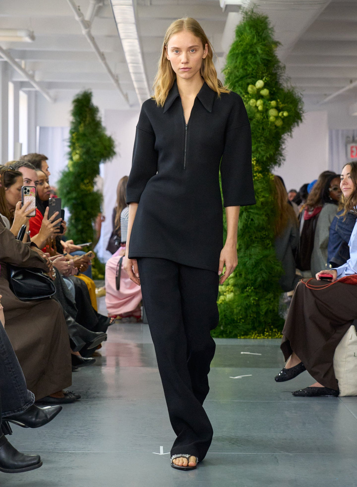 Bonded Viscose Zip Front Short Sleeve Slim Tunic Black - Tibi