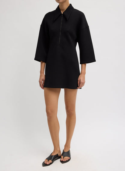 Bonded Viscose Zip Front Short Sleeve Slim Tunic Black - Tibi