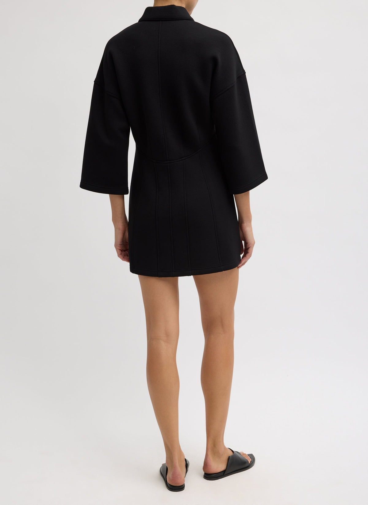 Bonded Viscose Zip Front Short Sleeve Slim Tunic Black - Tibi