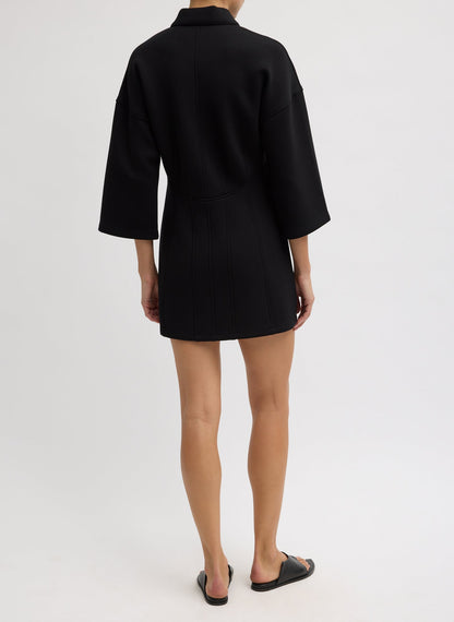 Bonded Viscose Zip Front Short Sleeve Slim Tunic Black - Tibi