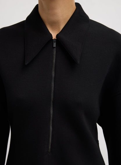 Bonded Viscose Zip Front Short Sleeve Slim Tunic Black - Tibi