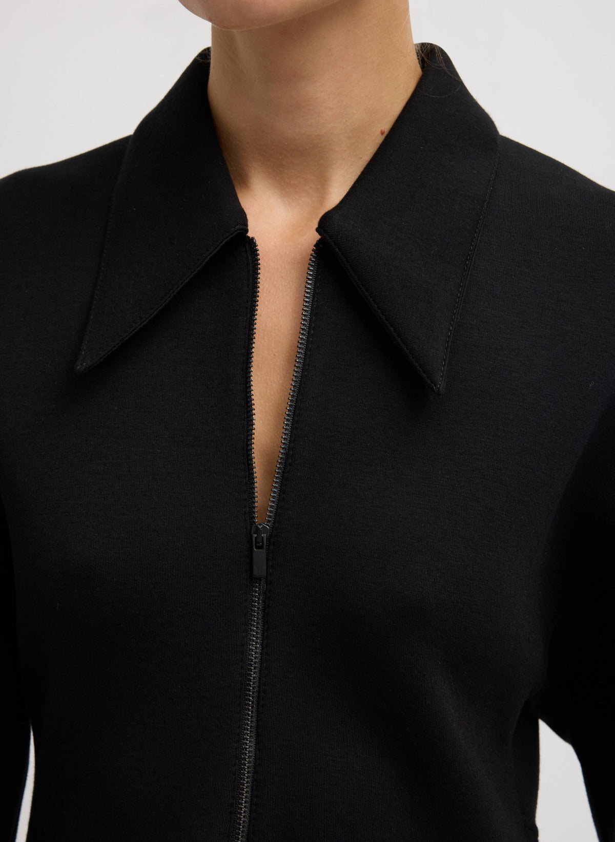 Bonded Viscose Zip Front Short Sleeve Slim Tunic Black - Tibi