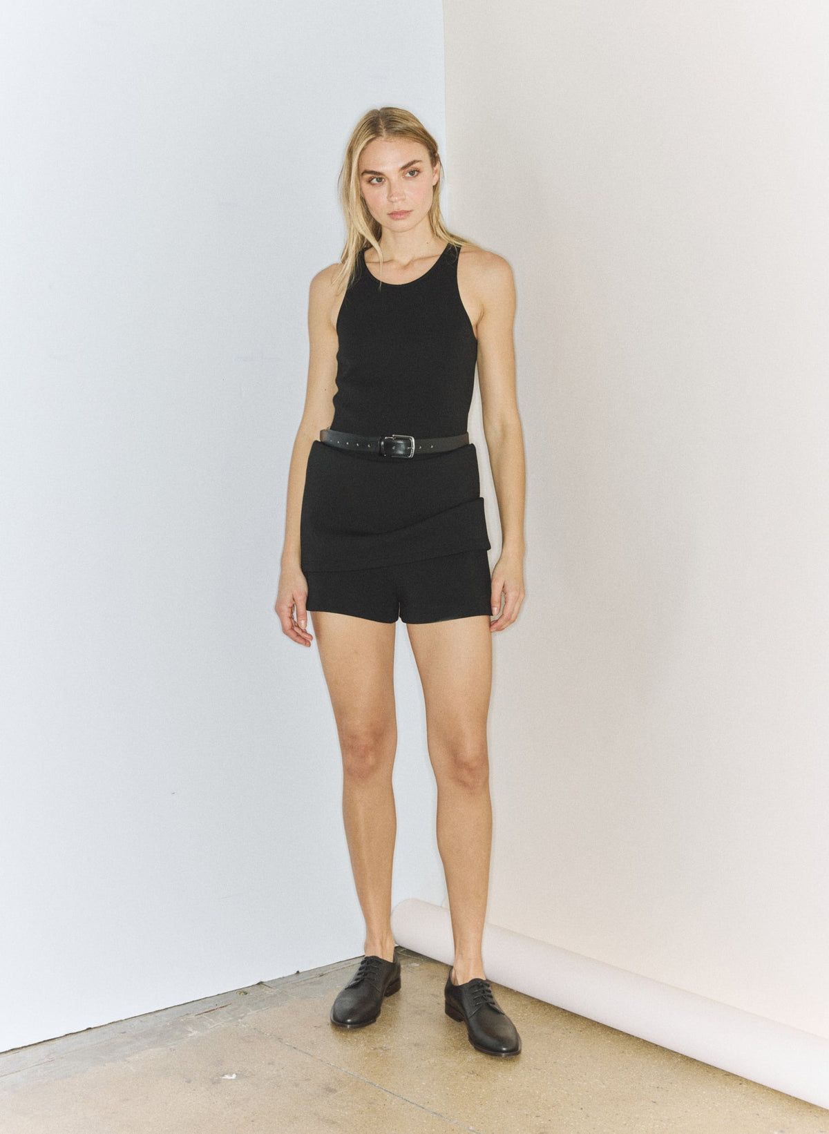 Bonded Viscose Sculpted Sleeveless Tunic Tank Black - Tibi