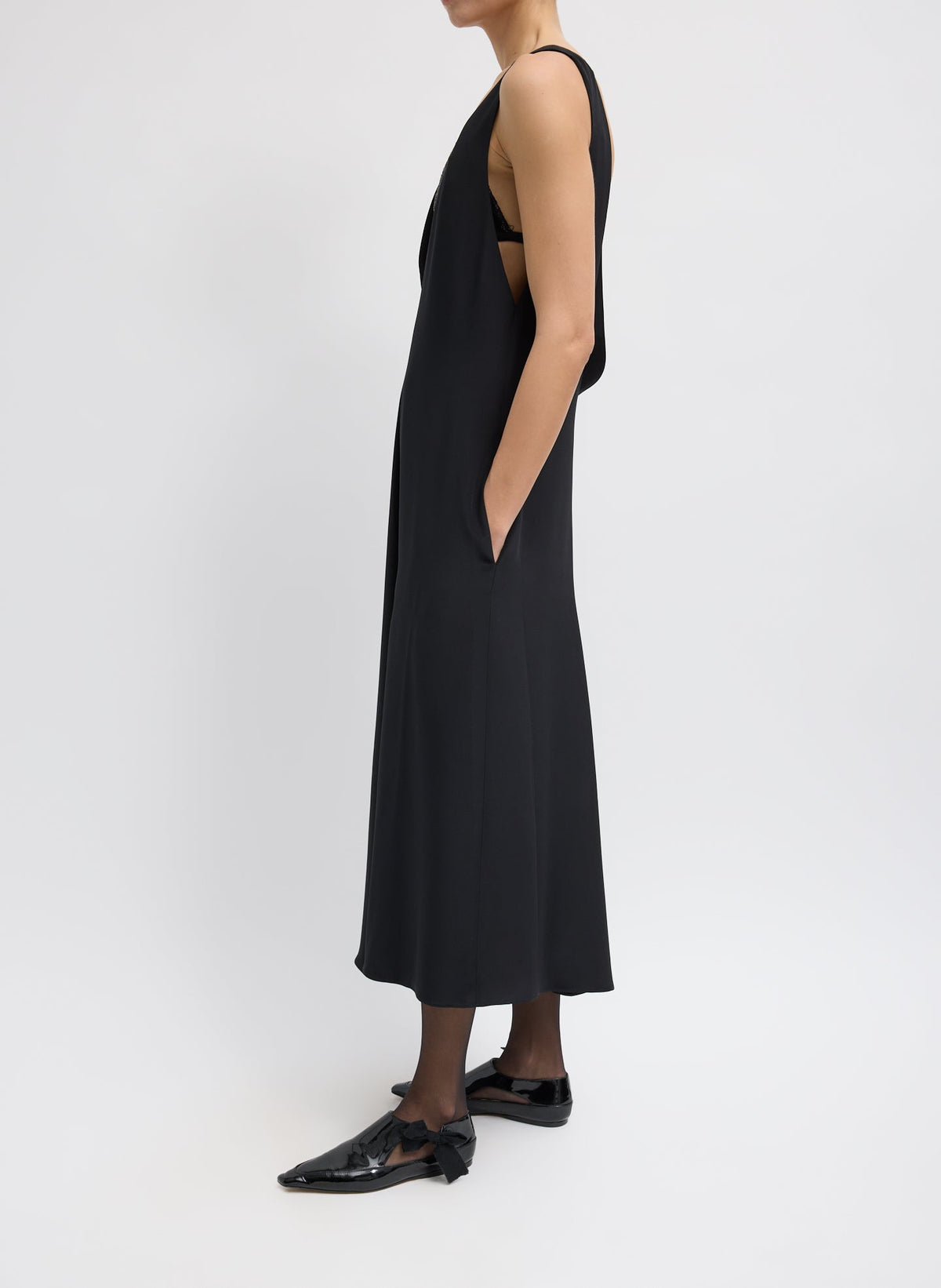 4-Ply Silk V-Neck Dress With Bra Black - Tibi
