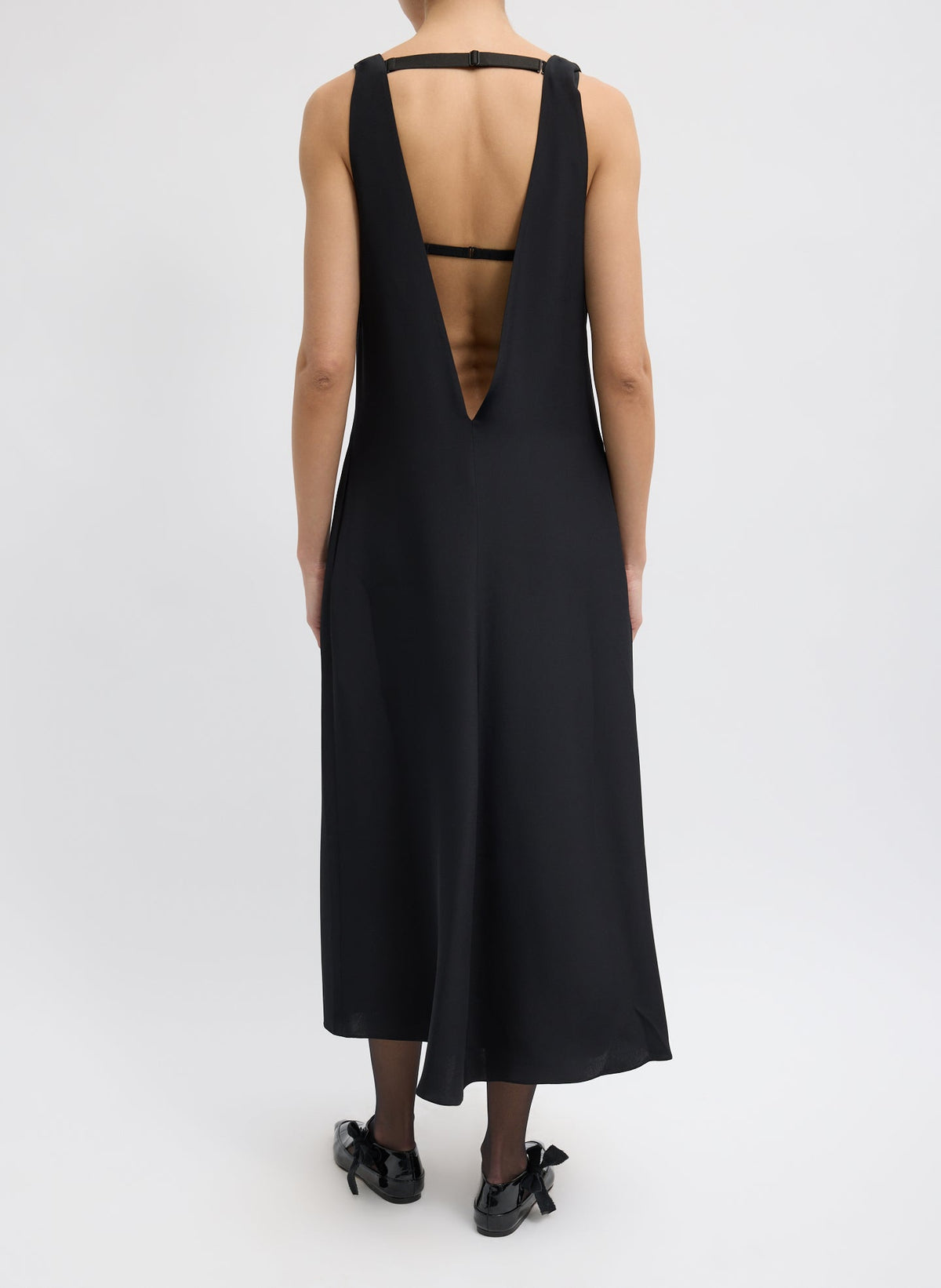 4-Ply Silk V-Neck Dress With Bra Black - Tibi