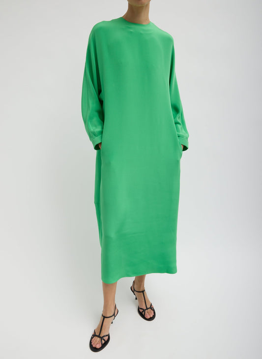 4-Ply Silk Long Sleeve Cocoon Dress Green - Tibi