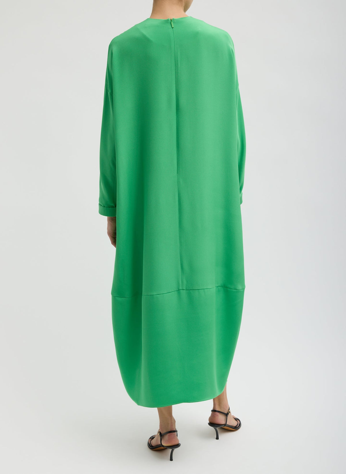 4-Ply Silk Long Sleeve Cocoon Dress Green - Tibi