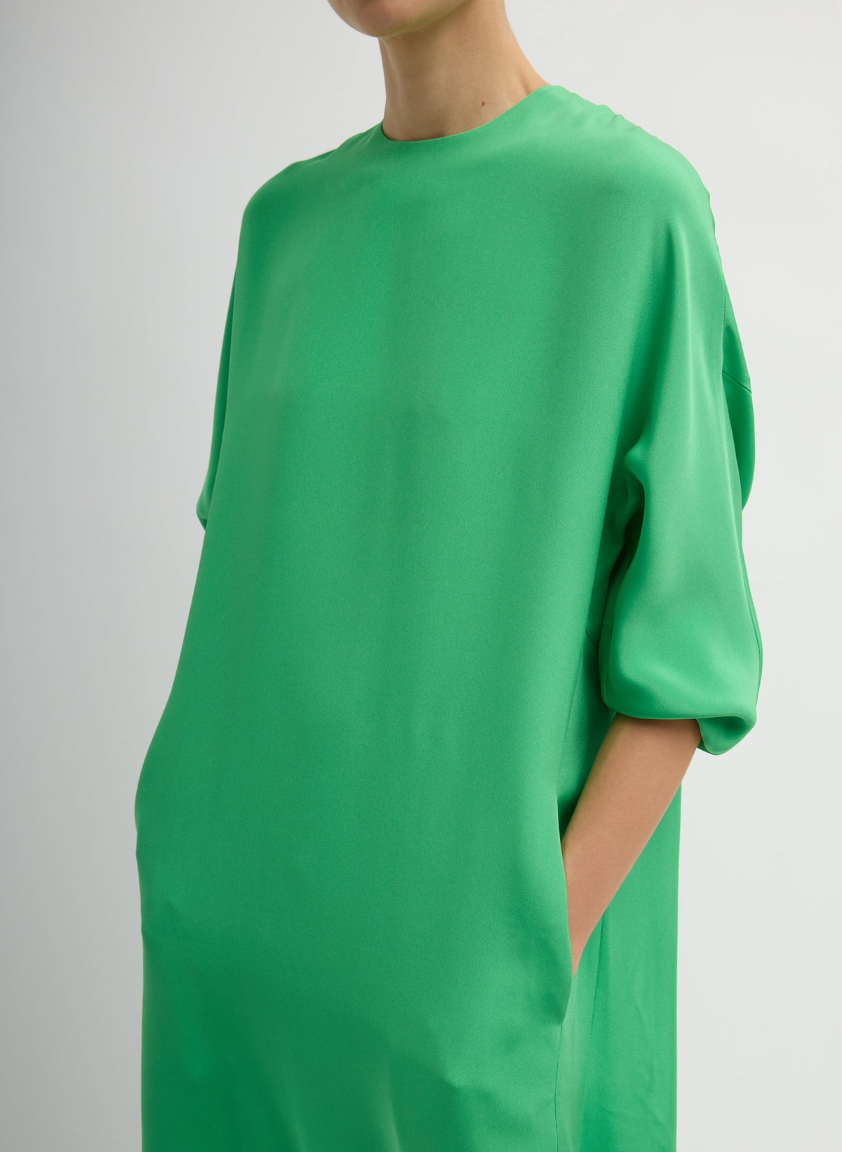 4-Ply Silk Long Sleeve Cocoon Dress Green - Tibi