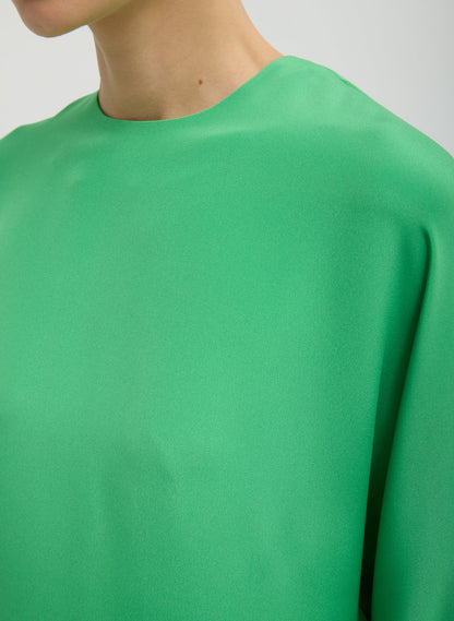 4-Ply Silk Long Sleeve Cocoon Dress Green - Tibi