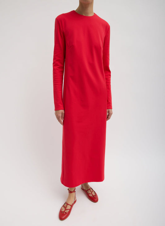 Compact Ultra Stretch Knit Dress With Cut Out Back Red - Tibi