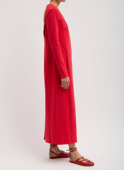 Compact Ultra Stretch Knit Dress With Cut Out Back Red - Tibi