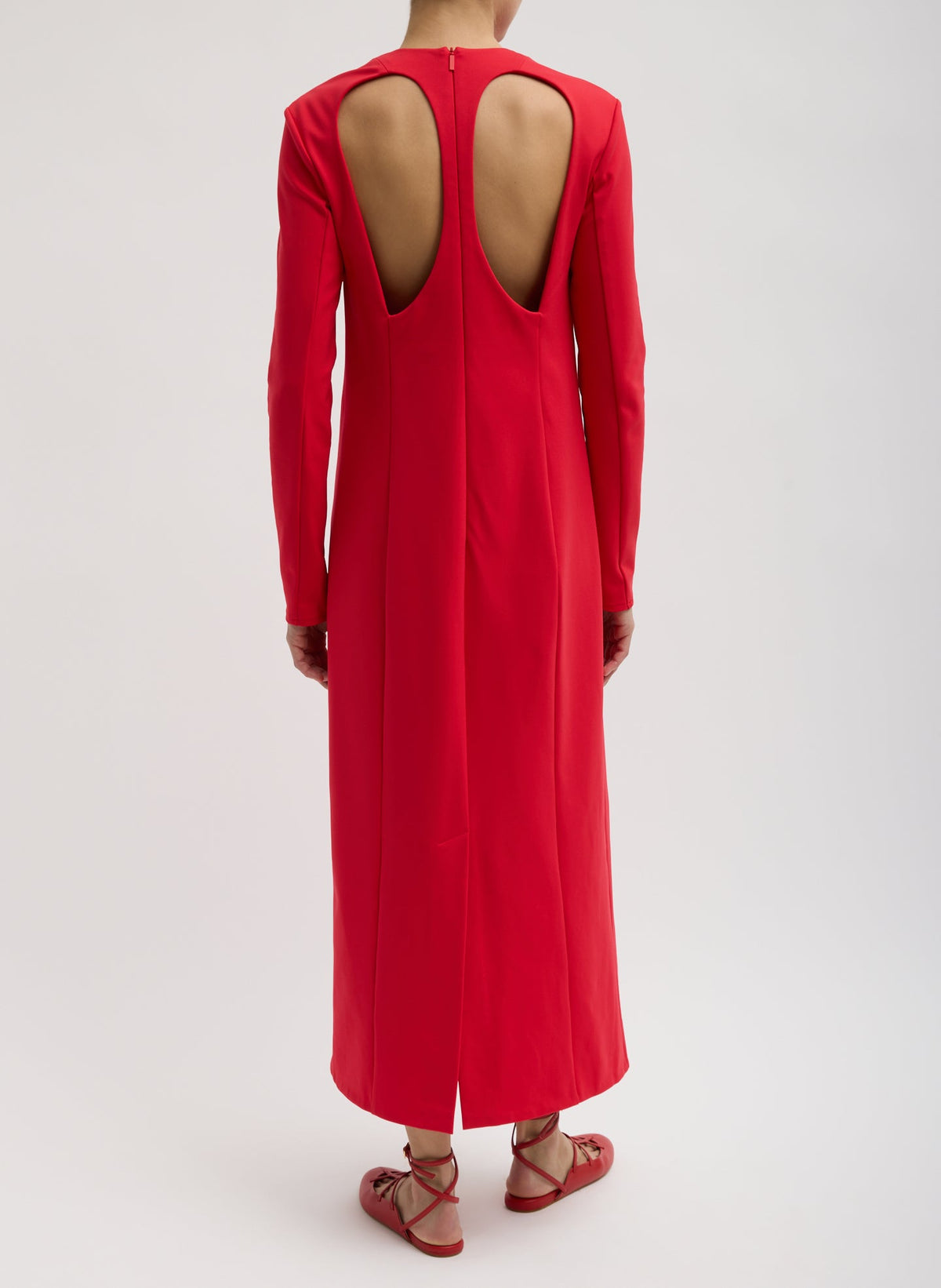 Compact Ultra Stretch Knit Dress With Cut Out Back Red - Tibi