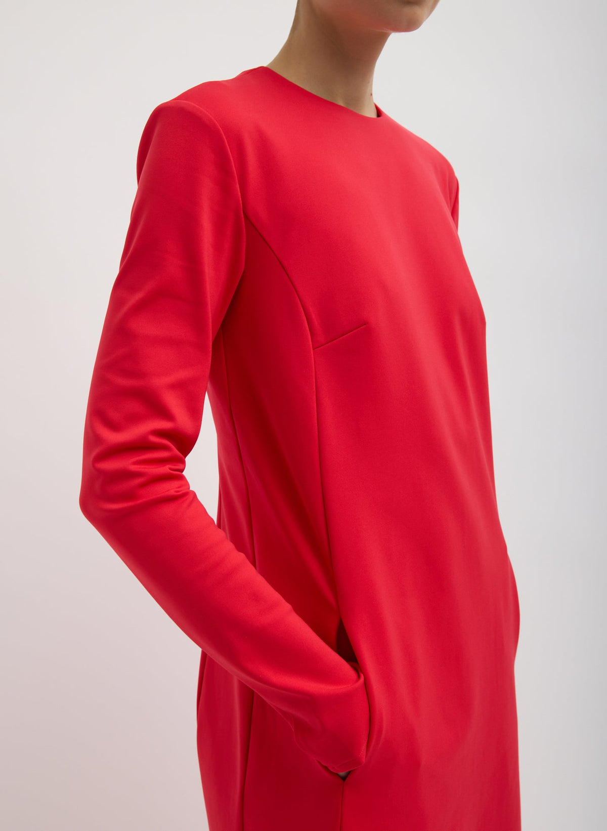 Compact Ultra Stretch Knit Dress With Cut Out Back Red - Tibi