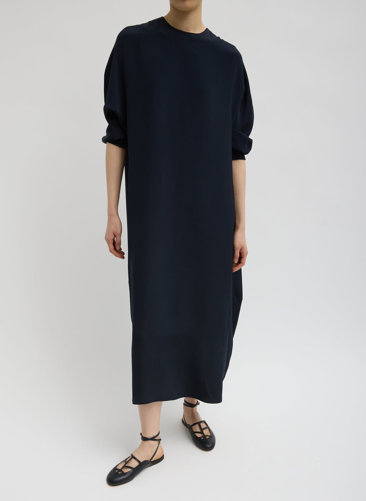 4-Ply Silk Long Sleeve Cocoon Dress Dark Navy - Tibi