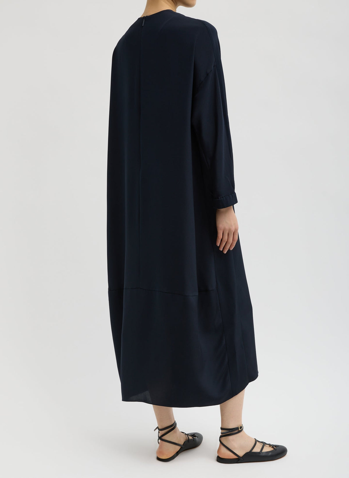4-Ply Silk Long Sleeve Cocoon Dress Dark Navy - Tibi
