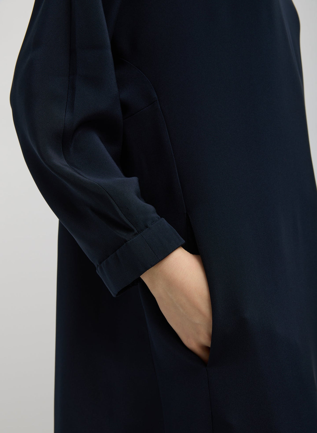 4-Ply Silk Long Sleeve Cocoon Dress Dark Navy - Tibi