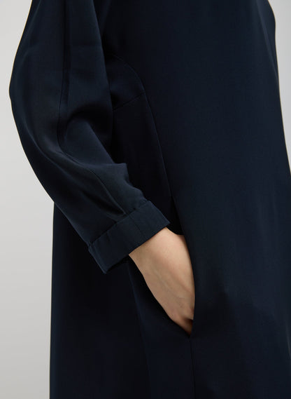 4-Ply Silk Long Sleeve Cocoon Dress Dark Navy - Tibi