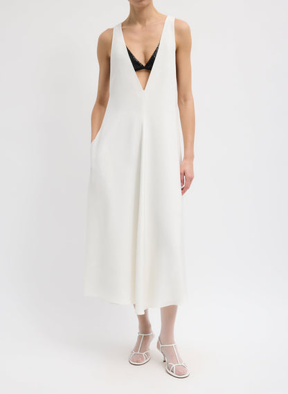 4-Ply Silk V-Neck Dress With Bra Ivory - Tibi