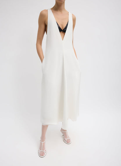 4-Ply Silk V-Neck Dress With Bra Ivory - Tibi