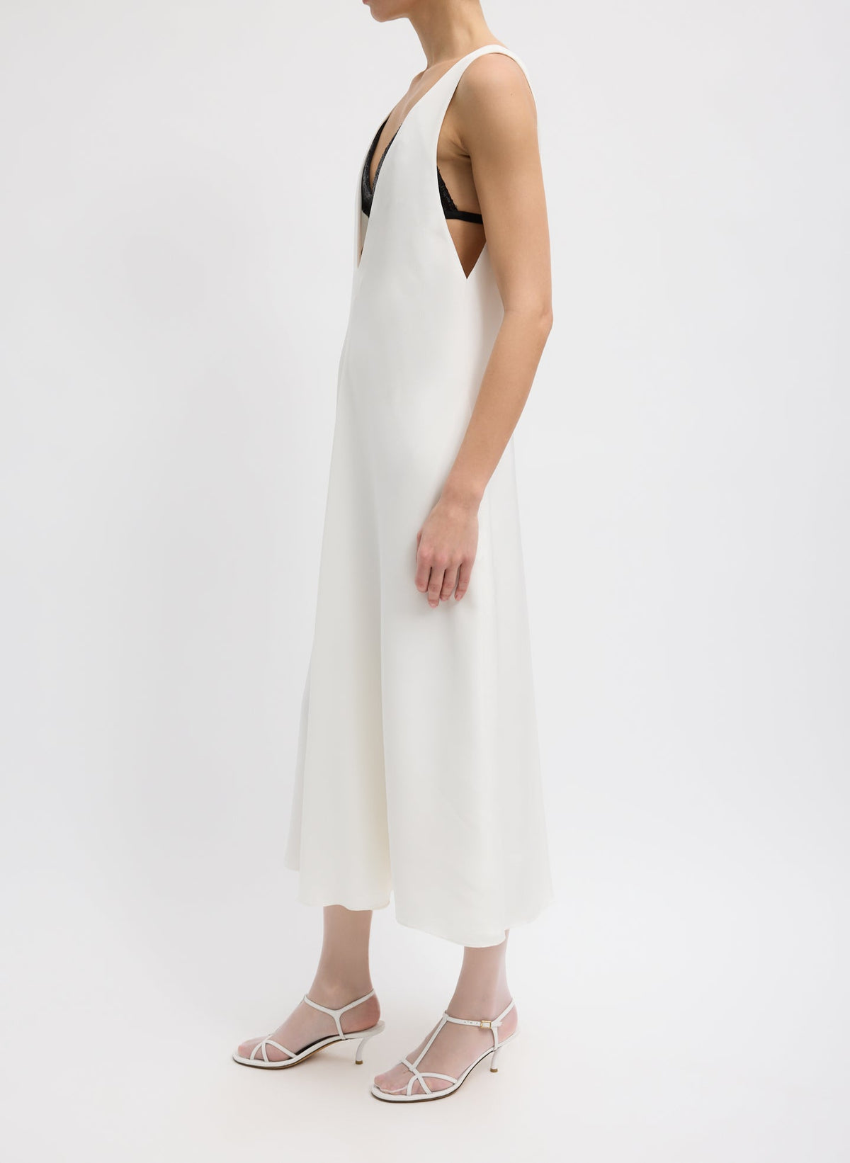 4-Ply Silk V-Neck Dress With Bra Ivory - Tibi