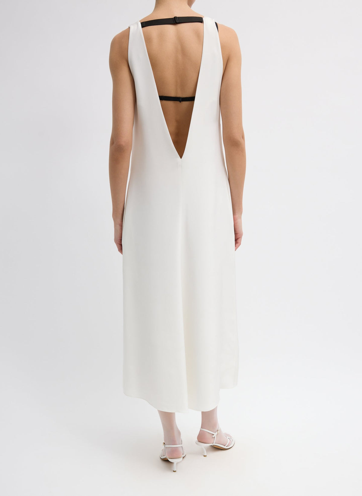 4-Ply Silk V-Neck Dress With Bra Ivory - Tibi