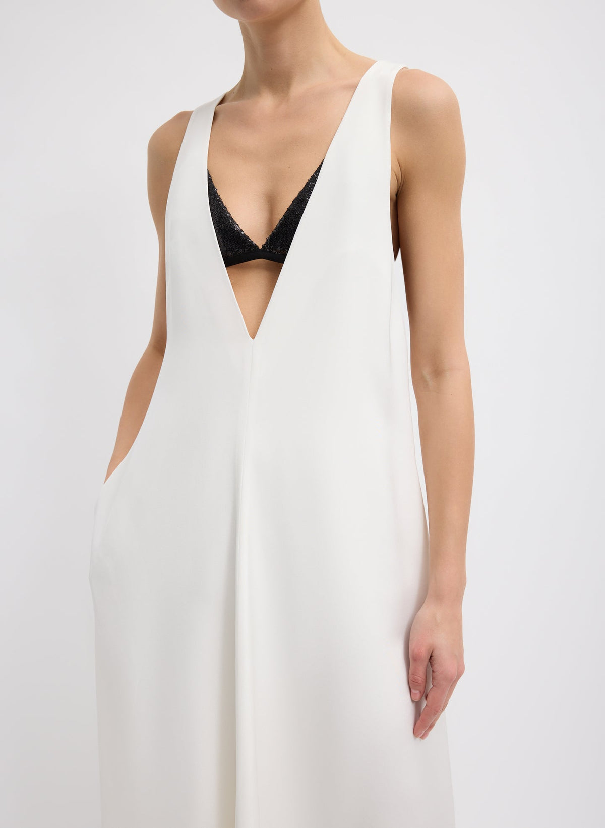 4-Ply Silk V-Neck Dress With Bra Ivory - Tibi