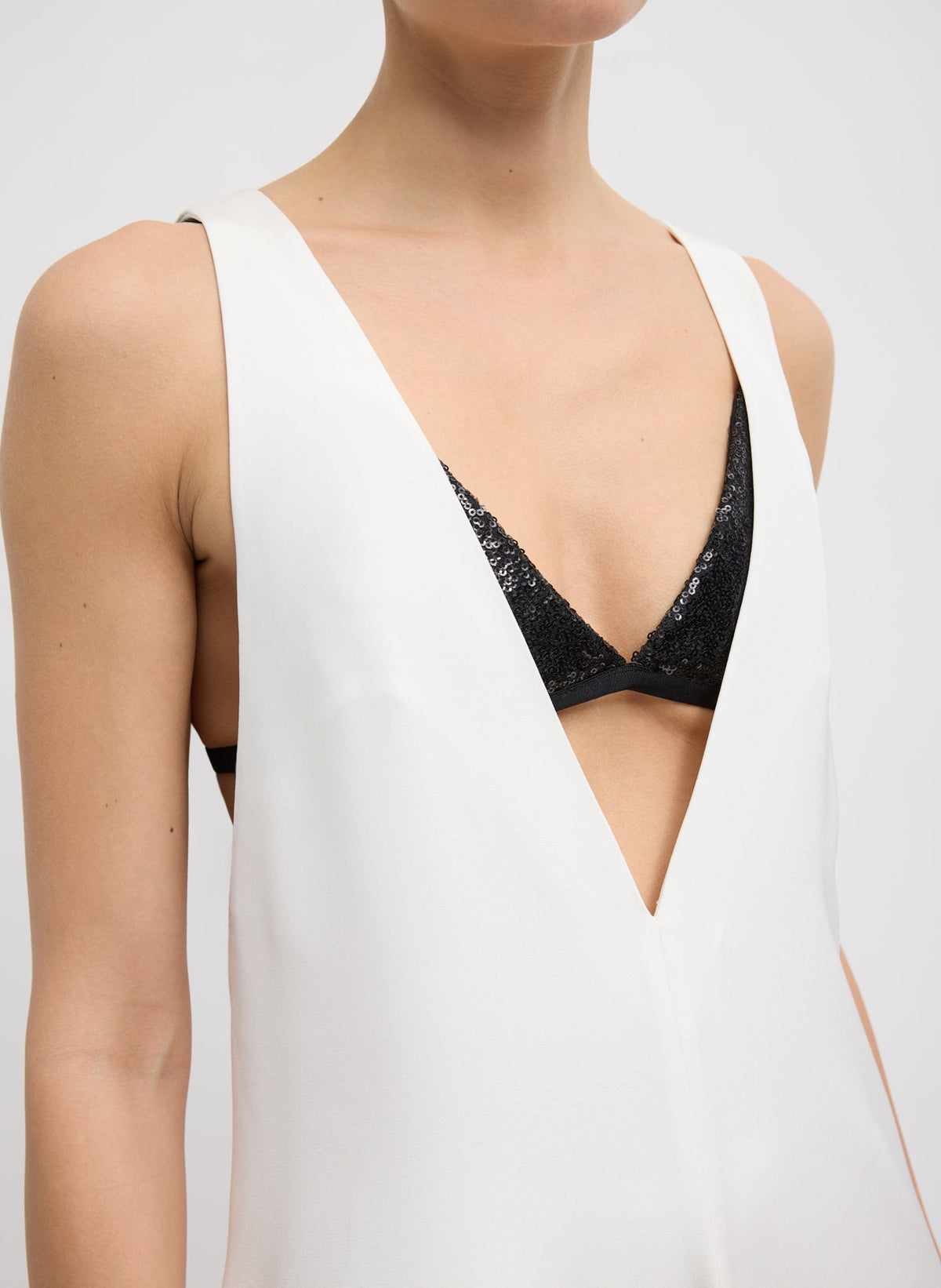 4-Ply Silk V-Neck Dress With Bra Ivory - Tibi