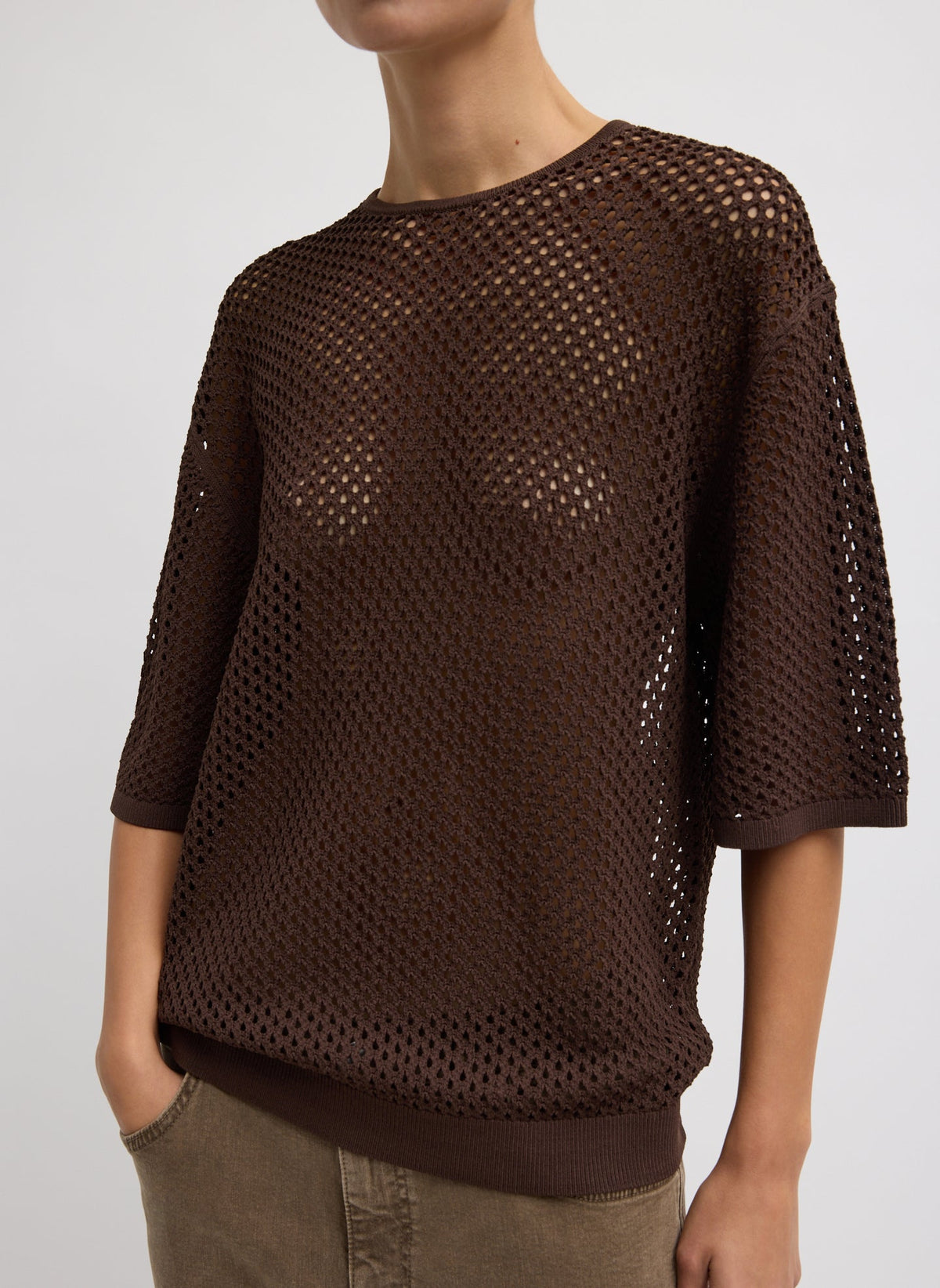 Crochet Netting Oversized Easy T-Shirt Hickory Brown - Tibi