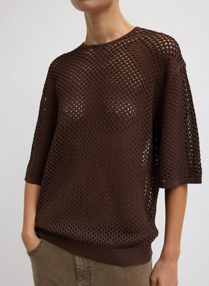 Crochet Netting Oversized Easy T-Shirt Hickory Brown - Tibi