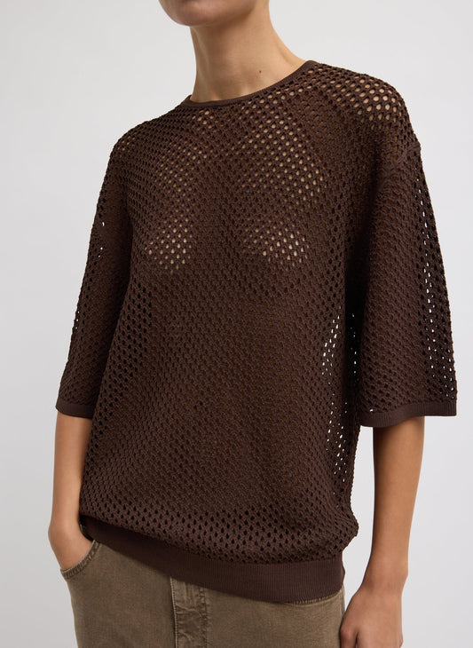 Crochet Netting Oversized Easy T-Shirt Hickory Brown - Tibi