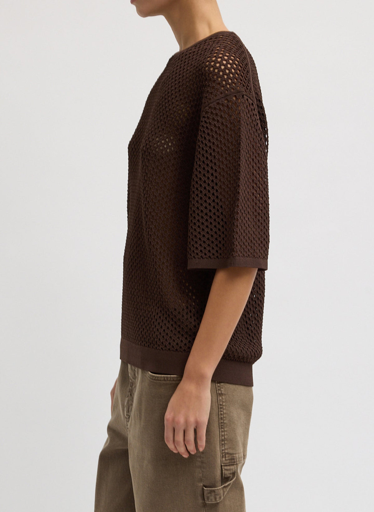 Crochet Netting Oversized Easy T-Shirt Hickory Brown - Tibi